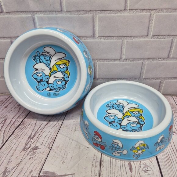 Smurfs Other - Peyo Smurfs Blue Bowl Dog Cat Food Water Dish, 7in, Lot Of 2